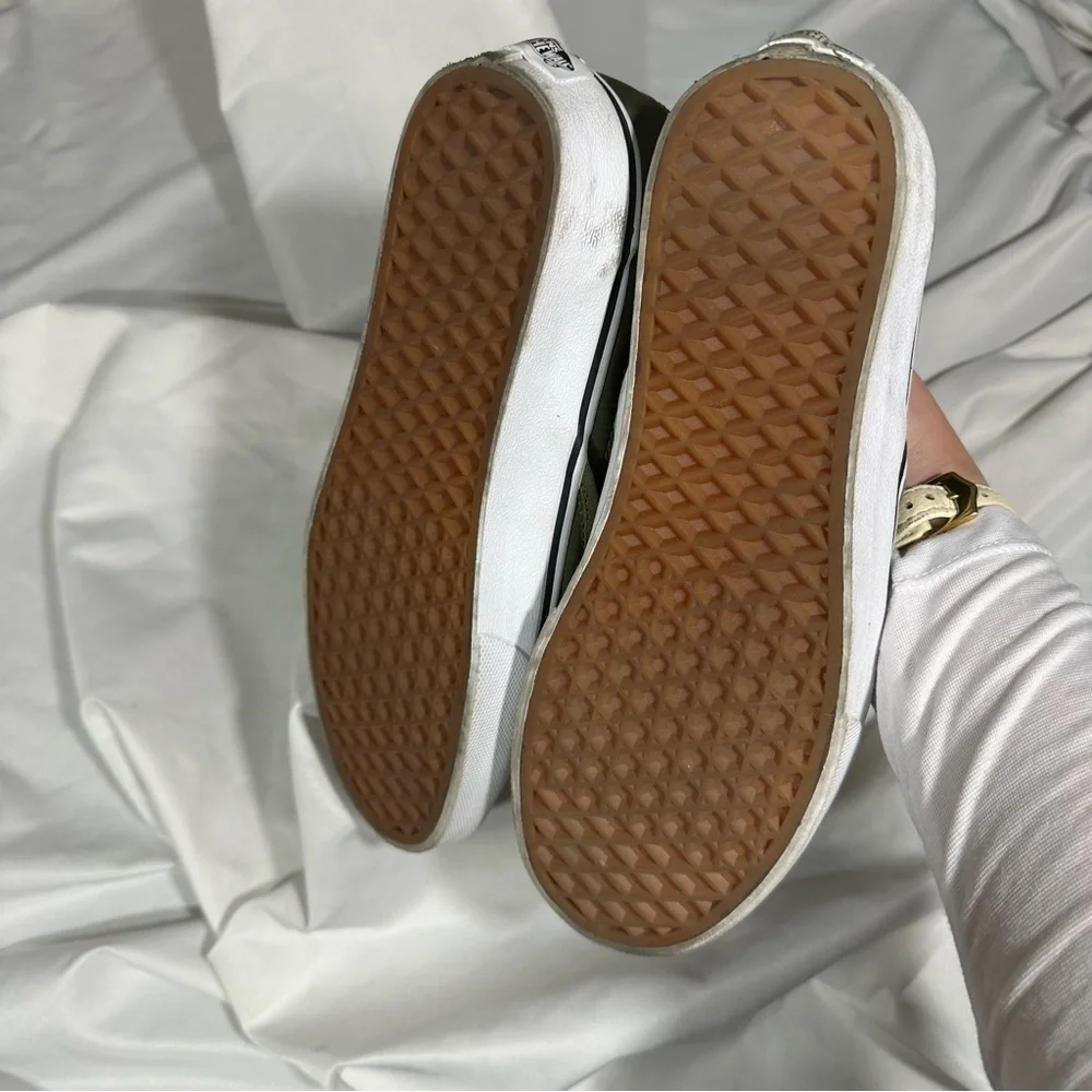 EUC Vans Olive Green Slip-On Shiny Sneakers SZ US 8.5‎